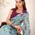 Sea green lurex brasso floral printed saree with unstitched blouse