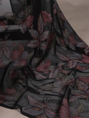Black lurex brasso floral printed saree with unstitched blouse 4