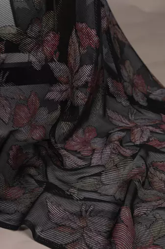 Black lurex brasso floral printed saree with unstitched blouse