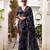 Navy blue lurex brasso floral printed saree with unstitched blouse