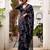 Navy blue lurex brasso floral printed saree with unstitched blouse