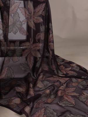 Wine lurex brasso floral printed saree with unstitched blouse 5