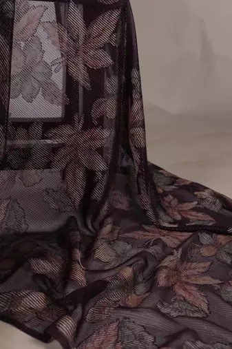 Wine lurex brasso floral printed saree with unstitched blouse