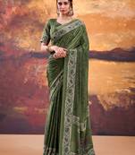 Mehendi crepe printed saree with unstitched blouse