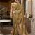 Brown spectacular georgette printed with pearl lace saree with unstitched blouse