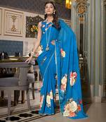 Firozi spectacular georgette printed with pearl lace saree with unstitched blouse