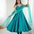 Teal blue sleeveless anarkali suit with mirror work neckline