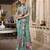 Green spectacular georgette printed with pearl lace saree with unstitched blouse
