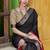 Black printed with zari weaving work poly cotton saree & unstitched blouse