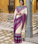 Off white printed with zari weaving work poly cotton saree & unstitched blouse