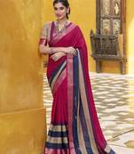Pink printed with zari weaving work poly cotton saree & unstitched blouse