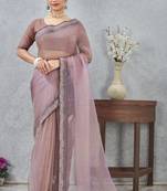 Lavender zarkan embroidered work soft silk saree for women