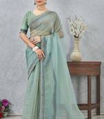 Sea Green zarkan embroidered work soft silk saree for women