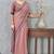 Pink zarkan embroidered work soft silk saree for women