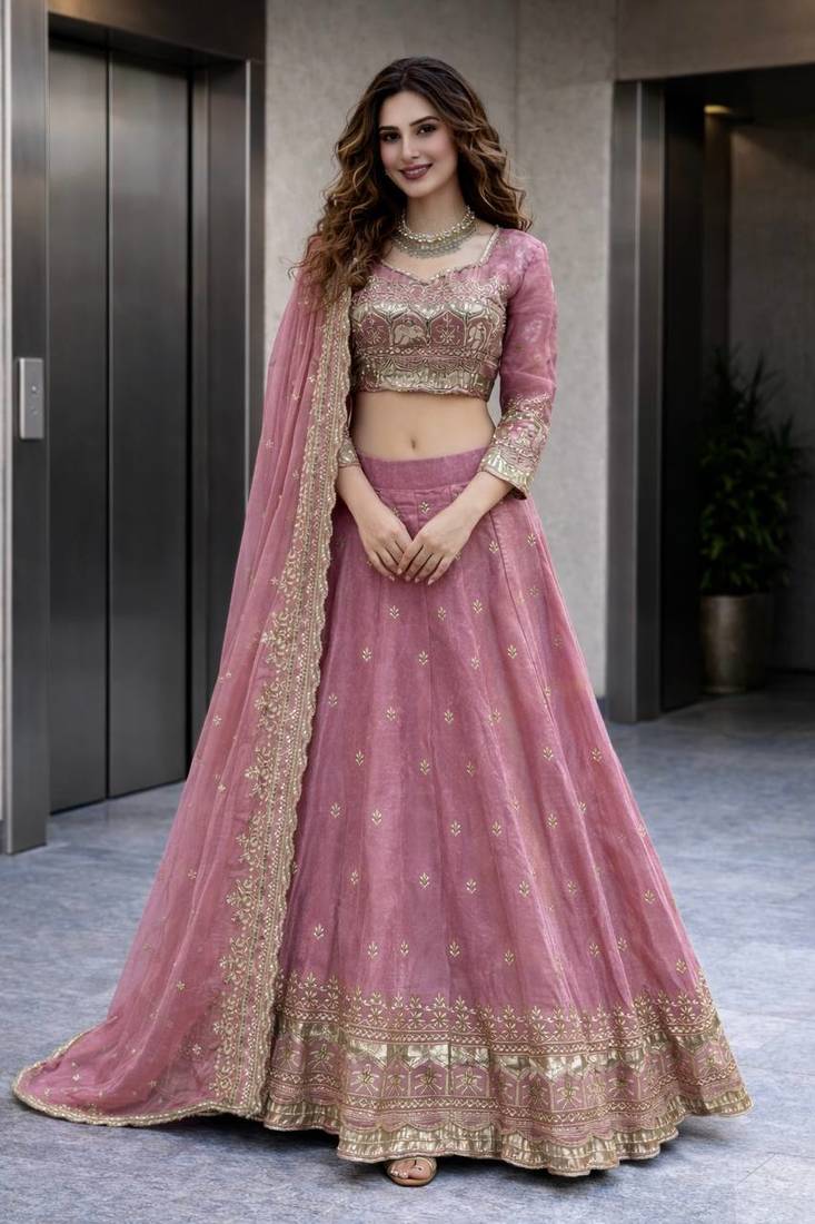Pink COLOR FENDY SATIN HEAVY EMBROIDERY WORK WEDDING WEAR STITCHED LEHENGA CHOLI