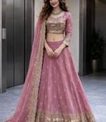 Pink COLOR FENDY SATIN HEAVY EMBROIDERY WORK WEDDING WEAR STITCHED LEHENGA CHOLI