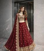 Maroon COLOR FENDY SATIN HEAVY EMBROIDERY WORK WEDDING WEAR STITCHED LEHENGA CHOLI