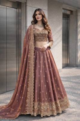 Onion COLOR FENDY SATIN HEAVY EMBROIDERY WORK WEDDING WEAR STITCHED LEHENGA CHOLI 1