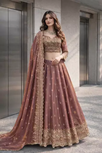 Onion COLOR FENDY SATIN HEAVY EMBROIDERY WORK WEDDING WEAR STITCHED LEHENGA CHOLI