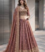Onion COLOR FENDY SATIN HEAVY EMBROIDERY WORK WEDDING WEAR STITCHED LEHENGA CHOLI