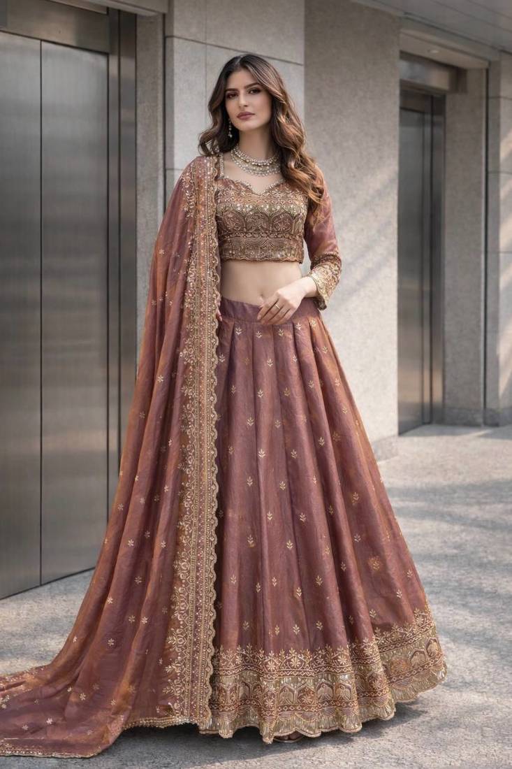 Onion COLOR FENDY SATIN HEAVY EMBROIDERY WORK WEDDING WEAR STITCHED LEHENGA CHOLI