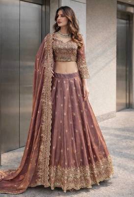 Onion COLOR FENDY SATIN HEAVY EMBROIDERY WORK WEDDING WEAR STITCHED LEHENGA CHOLI 2