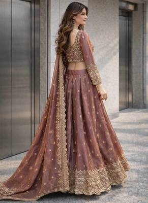 Onion COLOR FENDY SATIN HEAVY EMBROIDERY WORK WEDDING WEAR STITCHED LEHENGA CHOLI 3