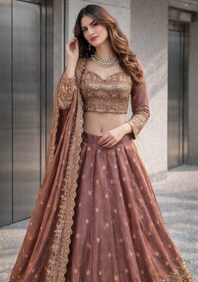 Onion COLOR FENDY SATIN HEAVY EMBROIDERY WORK WEDDING WEAR STITCHED LEHENGA CHOLI 4