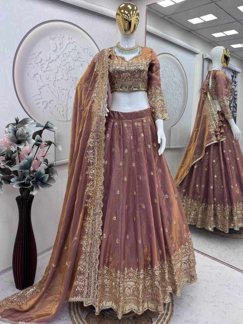 Onion COLOR FENDY SATIN HEAVY EMBROIDERY WORK WEDDING WEAR STITCHED LEHENGA CHOLI