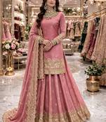 Pink COLOR FENDY SATIN HEAVY EMBROIDERY WORK WEDDING WEAR STITCHED LEHENGA CHOLI