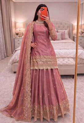 Pink COLOR FENDY SATIN HEAVY EMBROIDERY WORK WEDDING WEAR STITCHED LEHENGA CHOLI 3