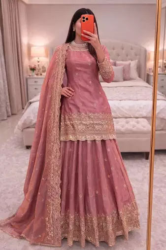 Pink COLOR FENDY SATIN HEAVY EMBROIDERY WORK WEDDING WEAR STITCHED LEHENGA CHOLI