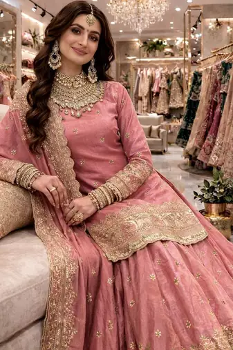 Pink COLOR FENDY SATIN HEAVY EMBROIDERY WORK WEDDING WEAR STITCHED LEHENGA CHOLI