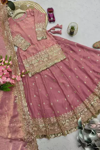 Pink COLOR FENDY SATIN HEAVY EMBROIDERY WORK WEDDING WEAR STITCHED LEHENGA CHOLI