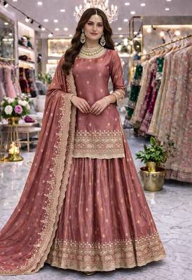 Onion COLOR FENDY SATIN HEAVY EMBROIDERY WORK WEDDING WEAR STITCHED LEHENGA CHOLI 1