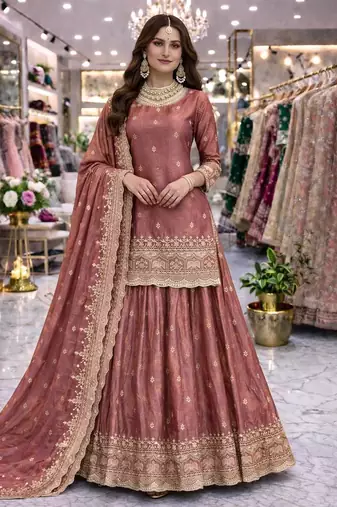 Onion COLOR FENDY SATIN HEAVY EMBROIDERY WORK WEDDING WEAR STITCHED LEHENGA CHOLI