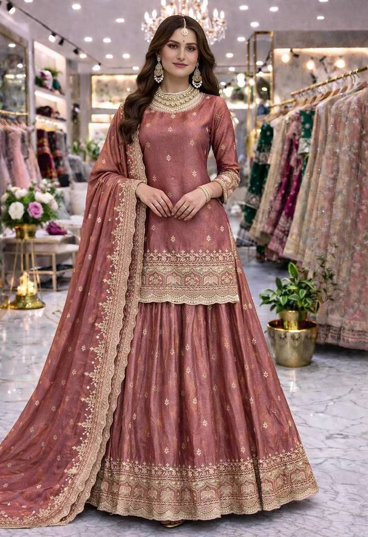 Onion COLOR FENDY SATIN HEAVY EMBROIDERY WORK WEDDING WEAR STITCHED LEHENGA CHOLI