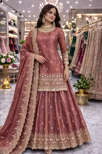 Onion COLOR FENDY SATIN HEAVY EMBROIDERY WORK WEDDING WEAR STITCHED LEHENGA CHOLI