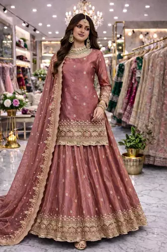 Onion COLOR FENDY SATIN HEAVY EMBROIDERY WORK WEDDING WEAR STITCHED LEHENGA CHOLI