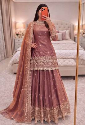 Onion COLOR FENDY SATIN HEAVY EMBROIDERY WORK WEDDING WEAR STITCHED LEHENGA CHOLI 4