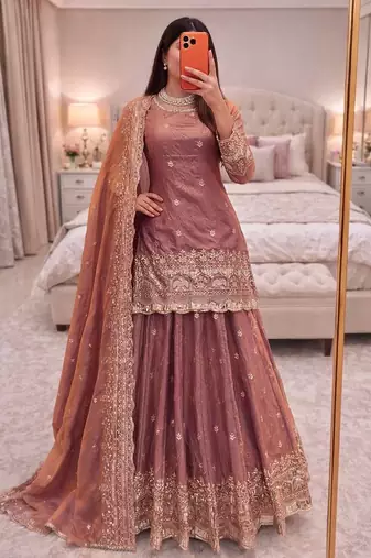 Onion COLOR FENDY SATIN HEAVY EMBROIDERY WORK WEDDING WEAR STITCHED LEHENGA CHOLI