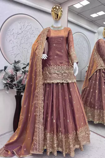 Onion COLOR FENDY SATIN HEAVY EMBROIDERY WORK WEDDING WEAR STITCHED LEHENGA CHOLI