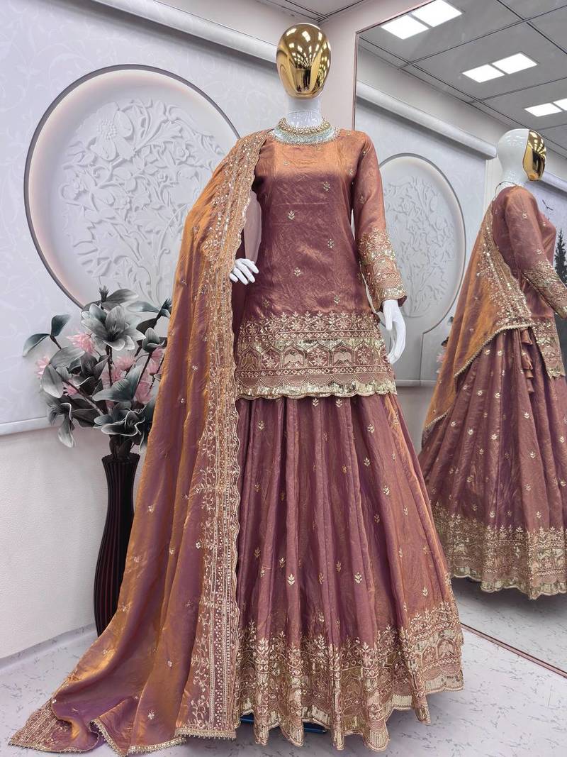 Onion COLOR FENDY SATIN HEAVY EMBROIDERY WORK WEDDING WEAR STITCHED LEHENGA CHOLI