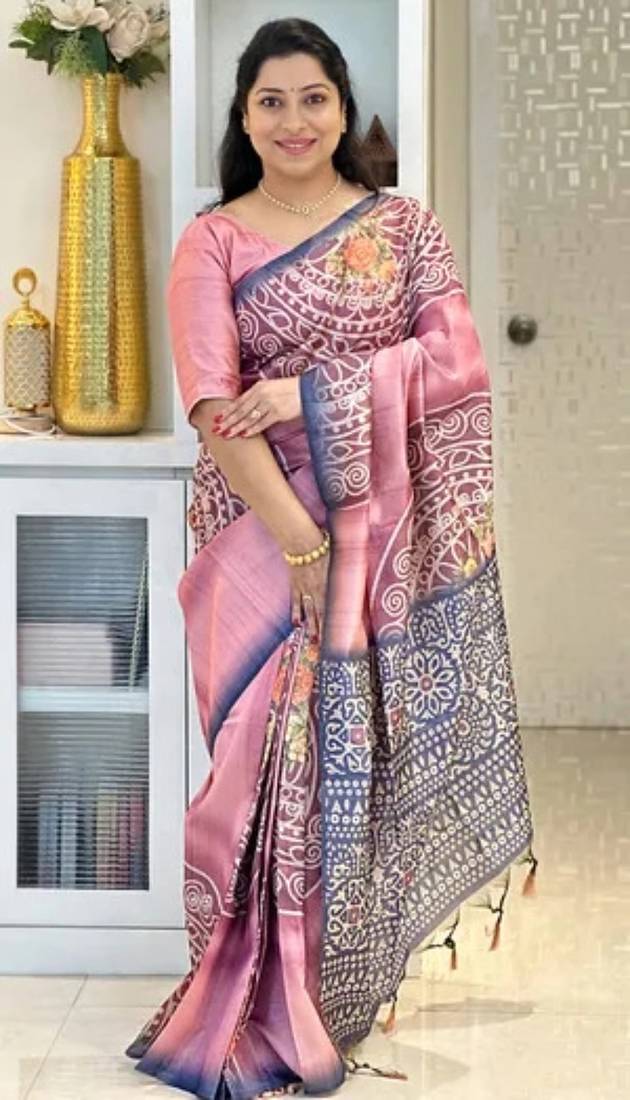 Soft tussar silk sarees with beautiful digital print with attractive design saree
