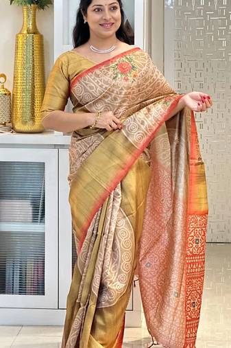 Soft tussar silk sarees with beautiful digital print with attractive design saree