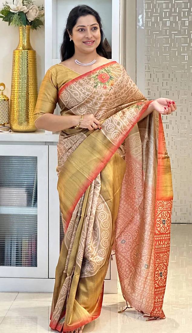 Soft tussar silk sarees with beautiful digital print with attractive design saree