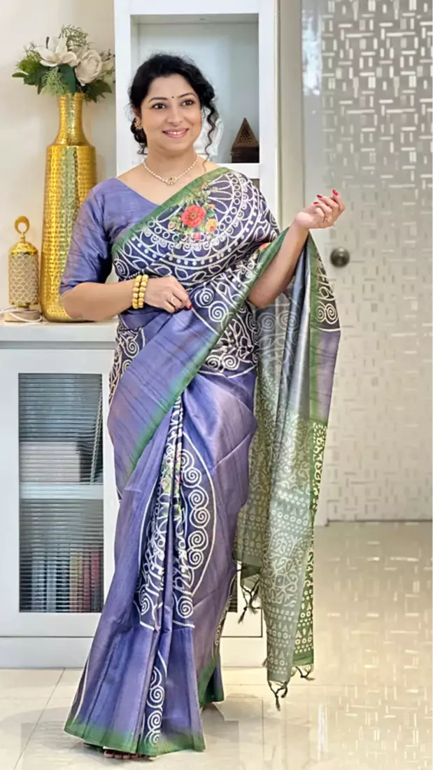 Soft tussar silk sarees with beautiful digital print with attractive design saree
