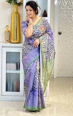 Soft tussar silk sarees with beautiful digital print with attractive design saree 2