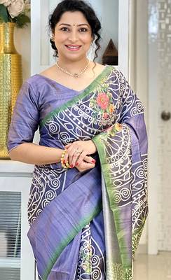 Soft tussar silk sarees with beautiful digital print with attractive design saree 4