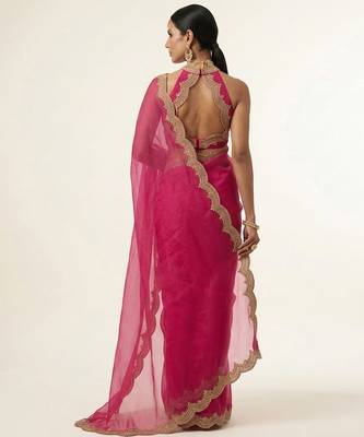Pink embroidered silk saree set 2